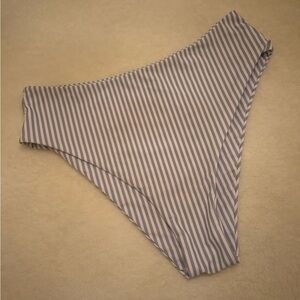 SHEIN HIGH WAISTED BLUE/WHITE STRIPE BIKINI BOTTOMS SZ MEDIUM